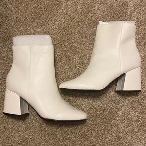 White Block Heel Booties